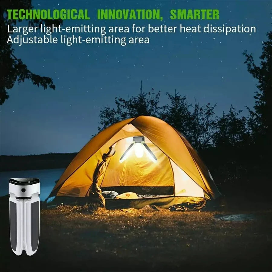 Portable LED Solar Camping Light, LED lighting with adjustability for optimal heat dissipation and brightness.