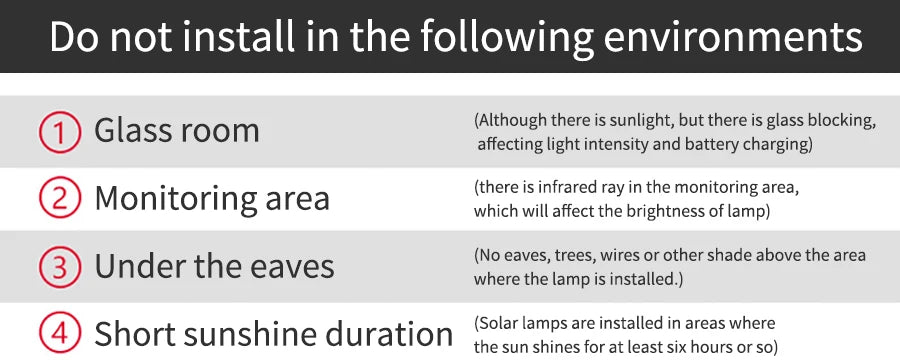 LED Solar Pendant Light, Requires direct sunlight and 6+ hours of sun per day; not suitable for shaded or low-light areas.