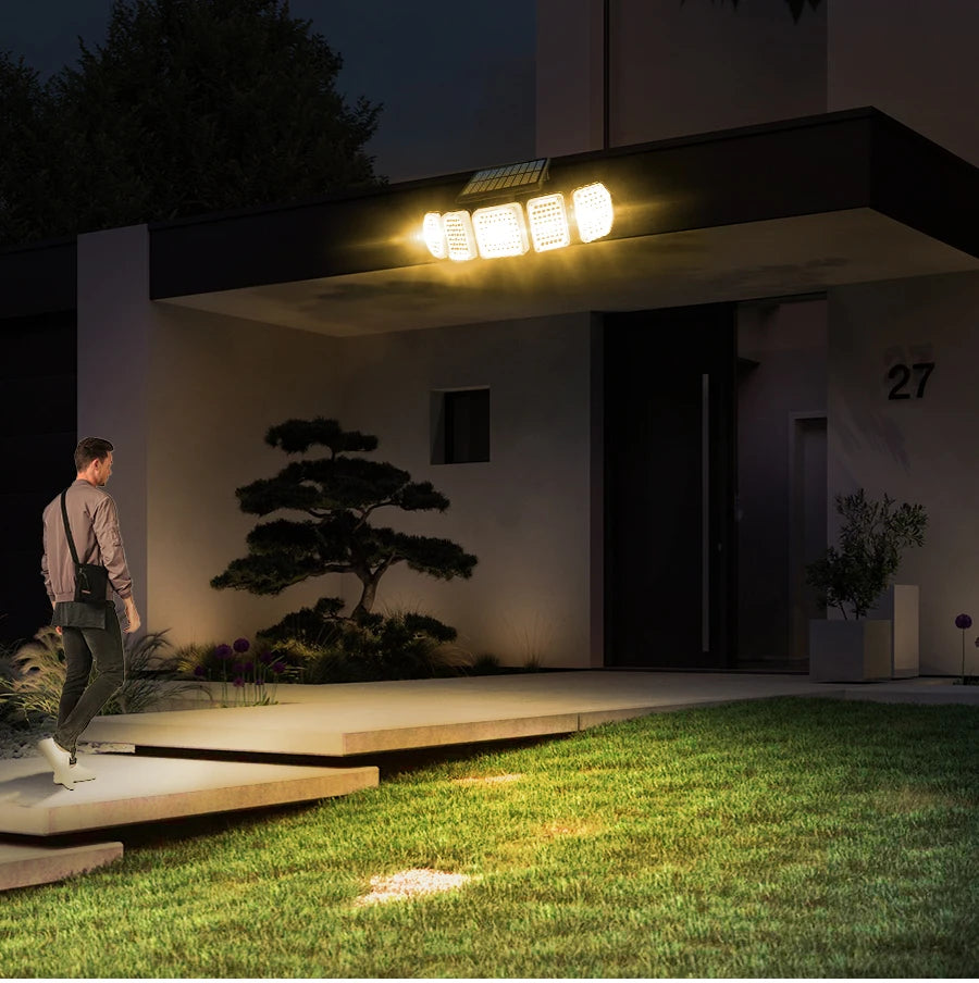 Solar Motion Sensor Flood Light, Waterproof IP65 design provides added safety and security for families in extreme weather conditions.