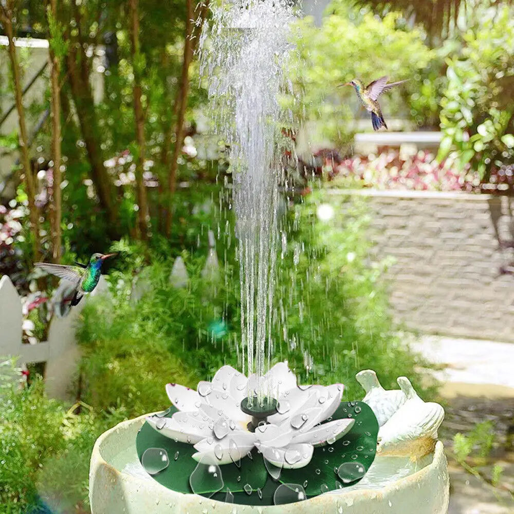 Mini Lotus Solar Water Fountain, Solar-powered floating water feature with mini lotus design, perfect for outdoor bird baths and garden decoration.