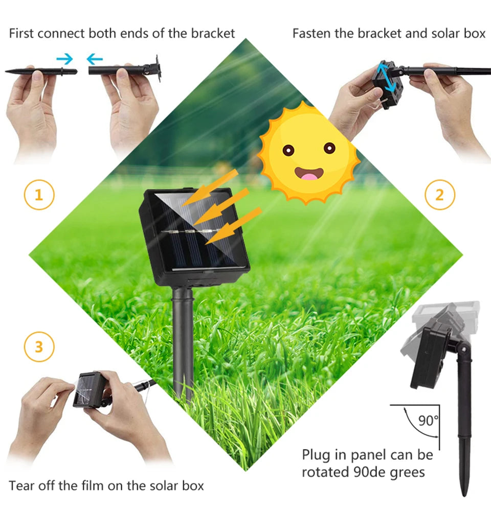 Solar String Fairy LED Light, Place solar panels in sunlight and expose them to direct sun for full charging.