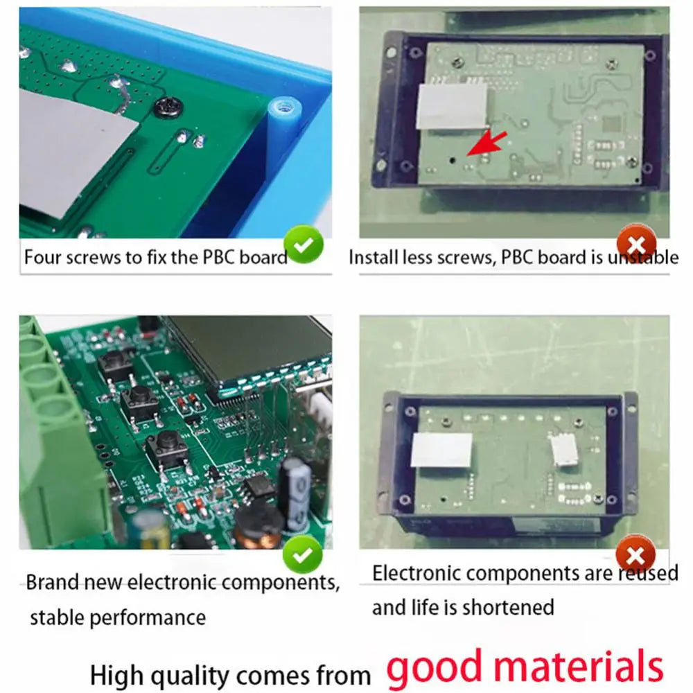 PWM 10A 20A 30A Solar Charge Controller, High-quality electronics ensure stability, reused parts save time, but excessive screws reduce lifespan.