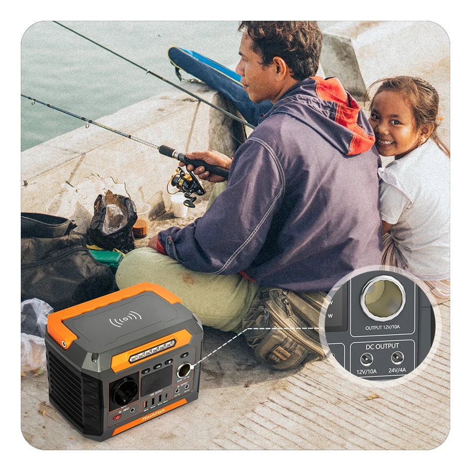 FF Flashfish P66 Solar Generator, DC output options include 3 voltage levels: 12V, 24V.