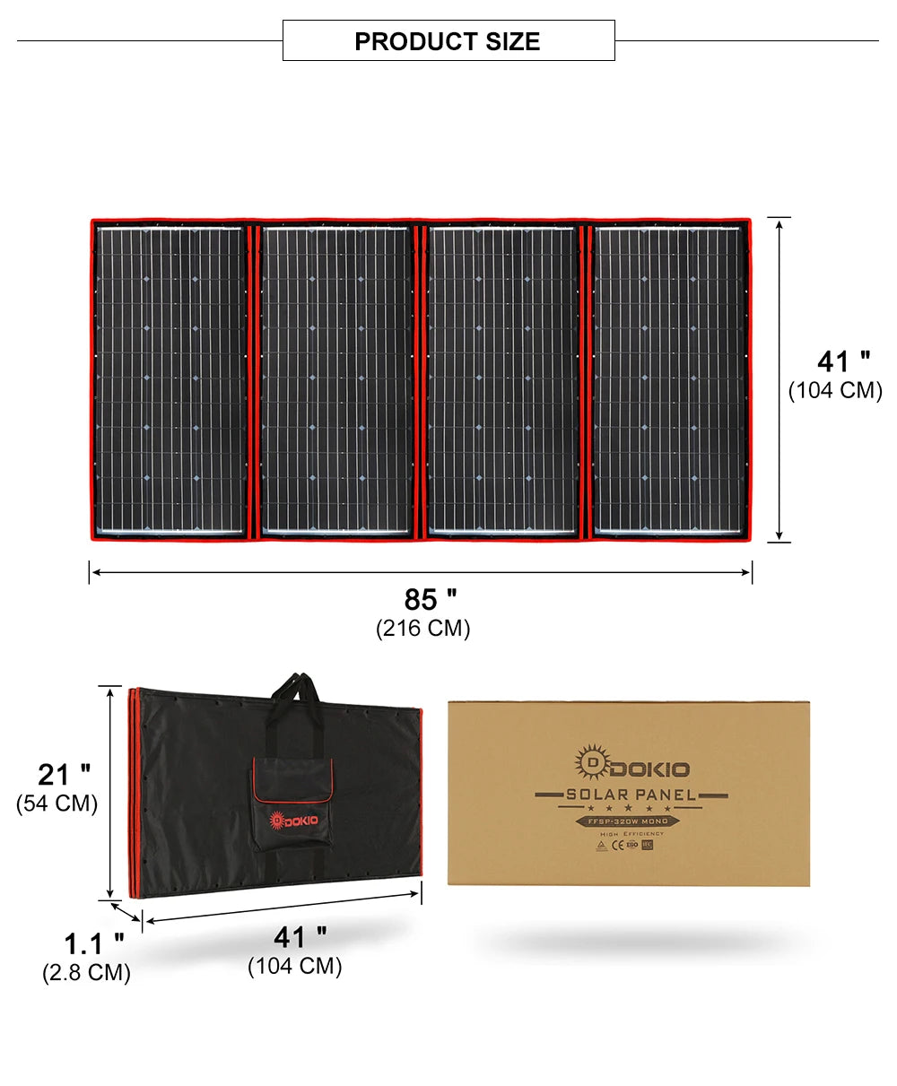 Dokio Flexible Foldable Solar Panel, Compact foldable solar panel with monocrystalline silicon and waterproof features.