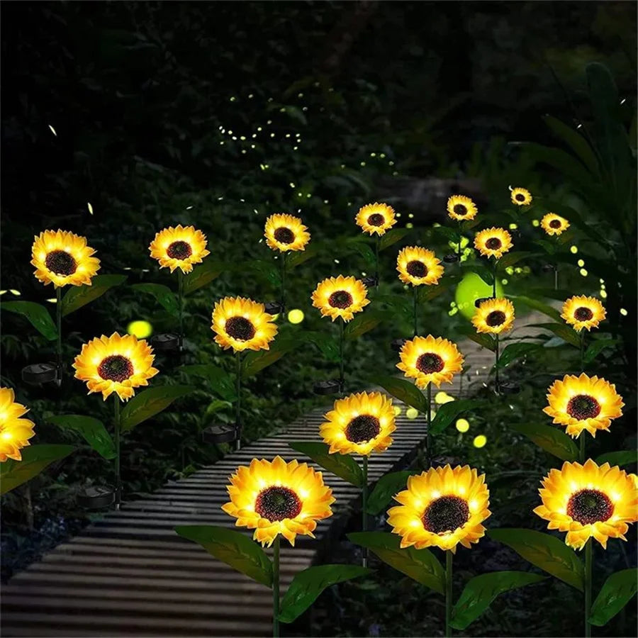 Solar Sunflower Outdoor Light IP65 Waterproof 20LED Solar Lawn Pathway Light for Patio Yard Garden Decoration Landscape Lighting