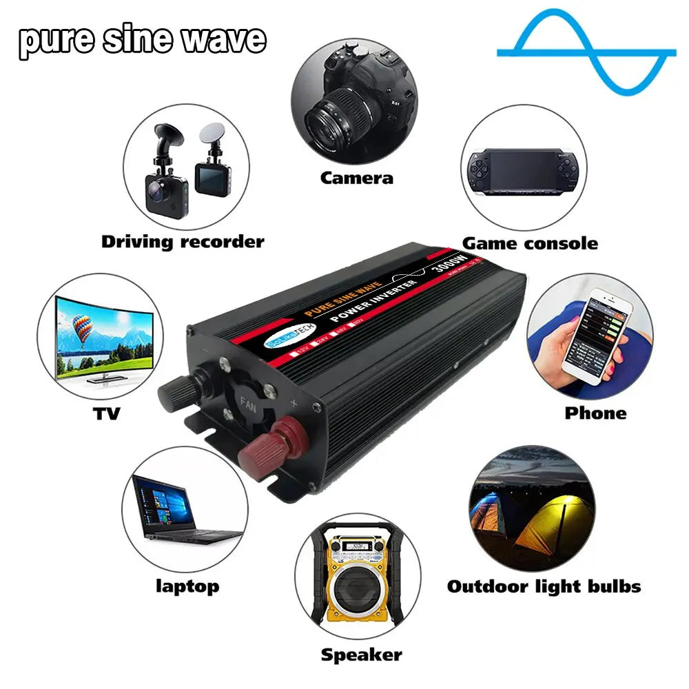 3000W/4000W/6000W Pure Sine Wave inverter, DC Power Converter: Converts battery power to pure sine wave AC power.