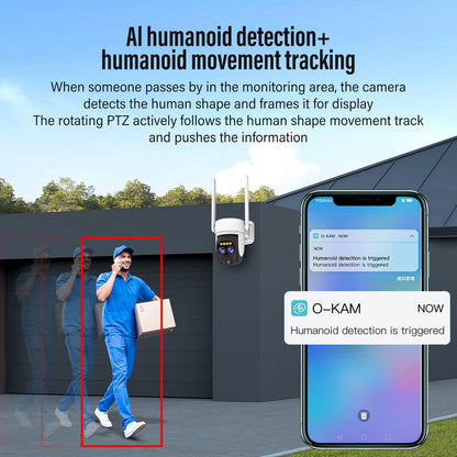 PEGATAH TI-D1W5 Cámara solar inalámbrica de 8MP - WiFi al aire libre Lente dual Panel solar 10X Detección humana Cámara de seguridad PTZ Cámaras IP a prueba de agua