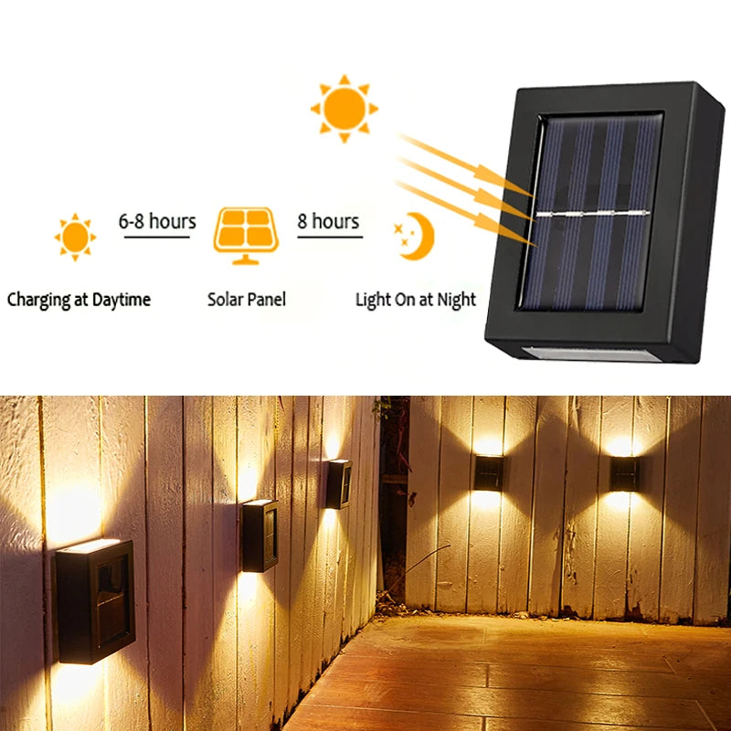 Charges during the day using solar power and turns on automatically at night for up to 8 hours.