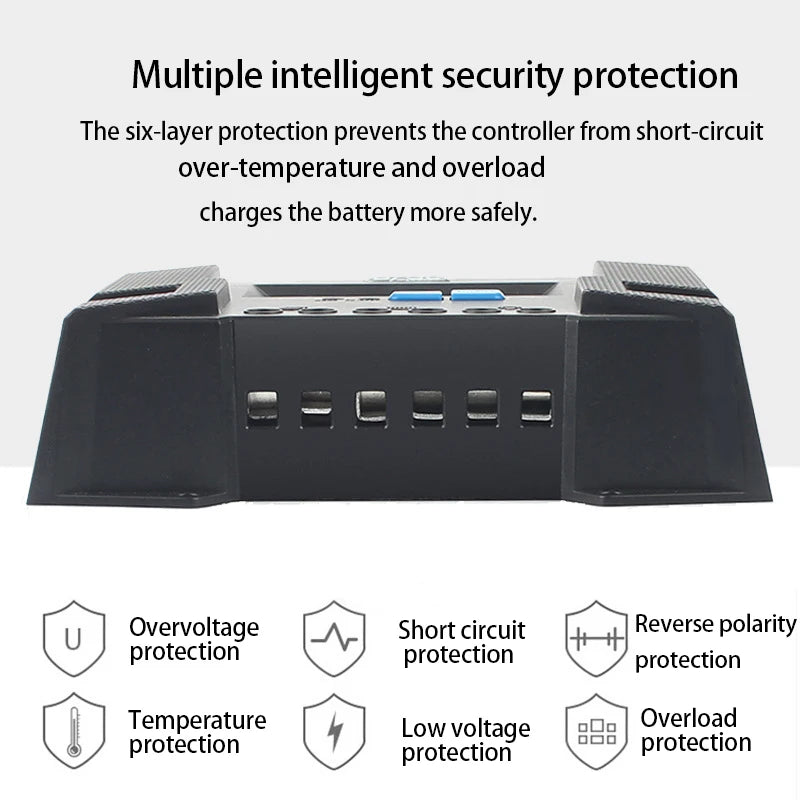 10A 20A 30A 40A Solar Charge Controller, Safeguarded charging with 6-layer protection against overheating, overloads, and voltage issues.