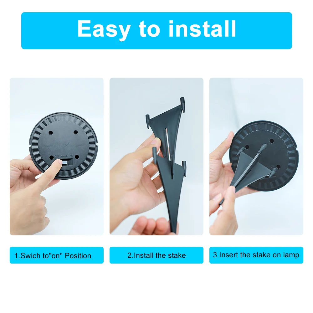 4Pack Solar Ground Light, Easy installation: turn on, add stakes, and install lamps for instant solar-powered lighting.