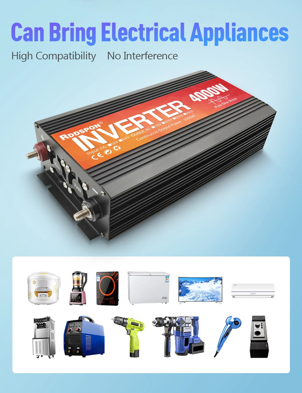 New Pure Sine Wave Inverter, Pure sine wave inverter for compatible power conversion from DC to AC.