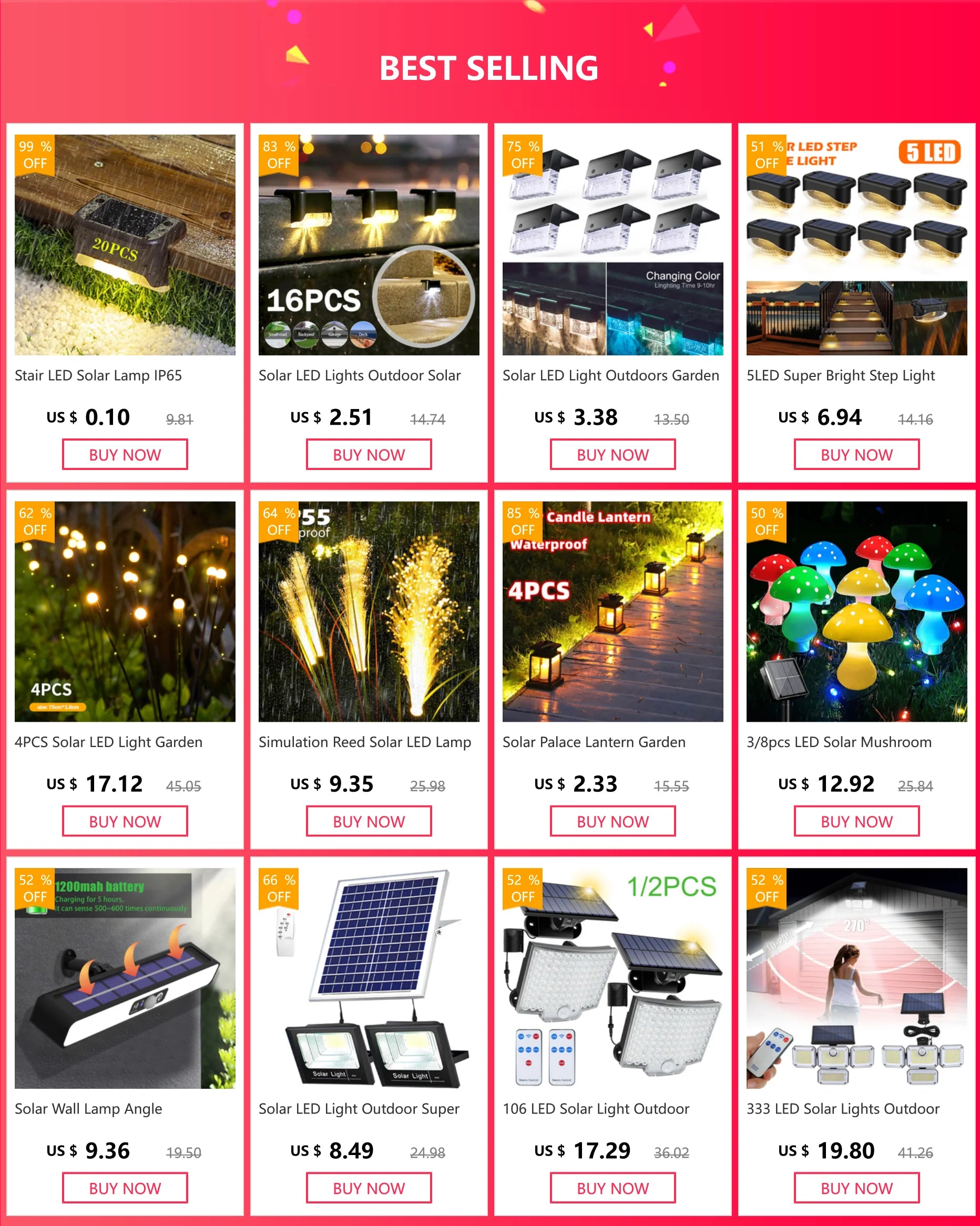 Waterproof LED solar lamp with modern style and warm white light, suitable for outdoor garden decoration.