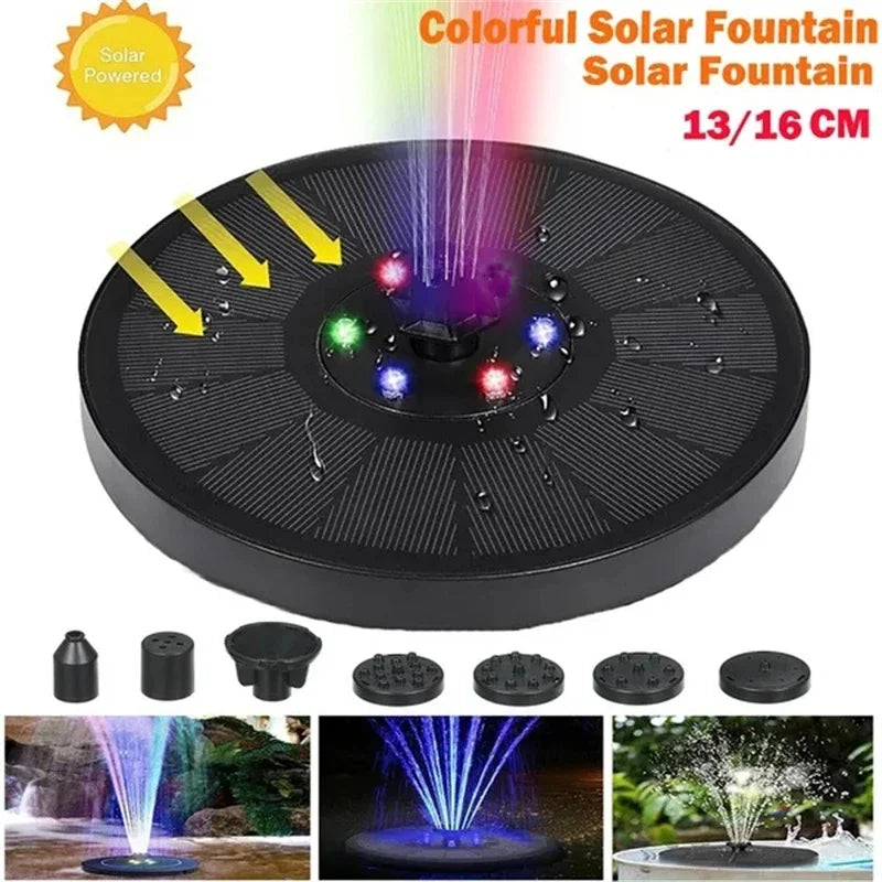 13cm/16cm/18cm Solar Fountain, Solar-powered fountain with vibrant design, available in 3 sizes: small, medium, and large.