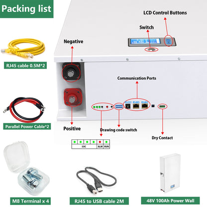 Batteria LiFePO4 48V 200AH Powerwall - Batteria solare al litio da 10KW 6000+ cicli Max 32 parallela compatibile con inverter 48V LiFePO4