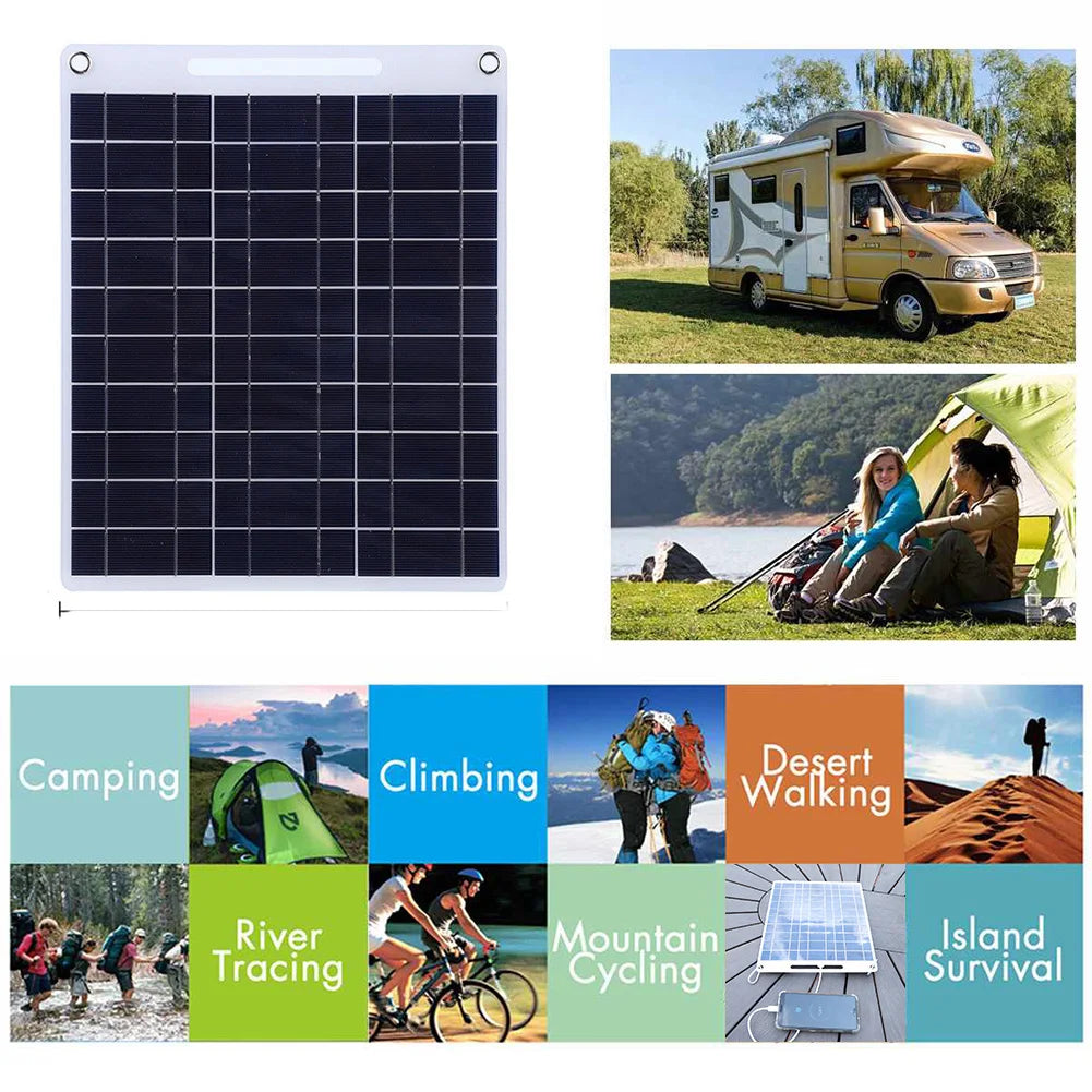 60W Solar Panel, Portable solar panel for camping, hiking, or travel, charges devices quickly and reliably.
