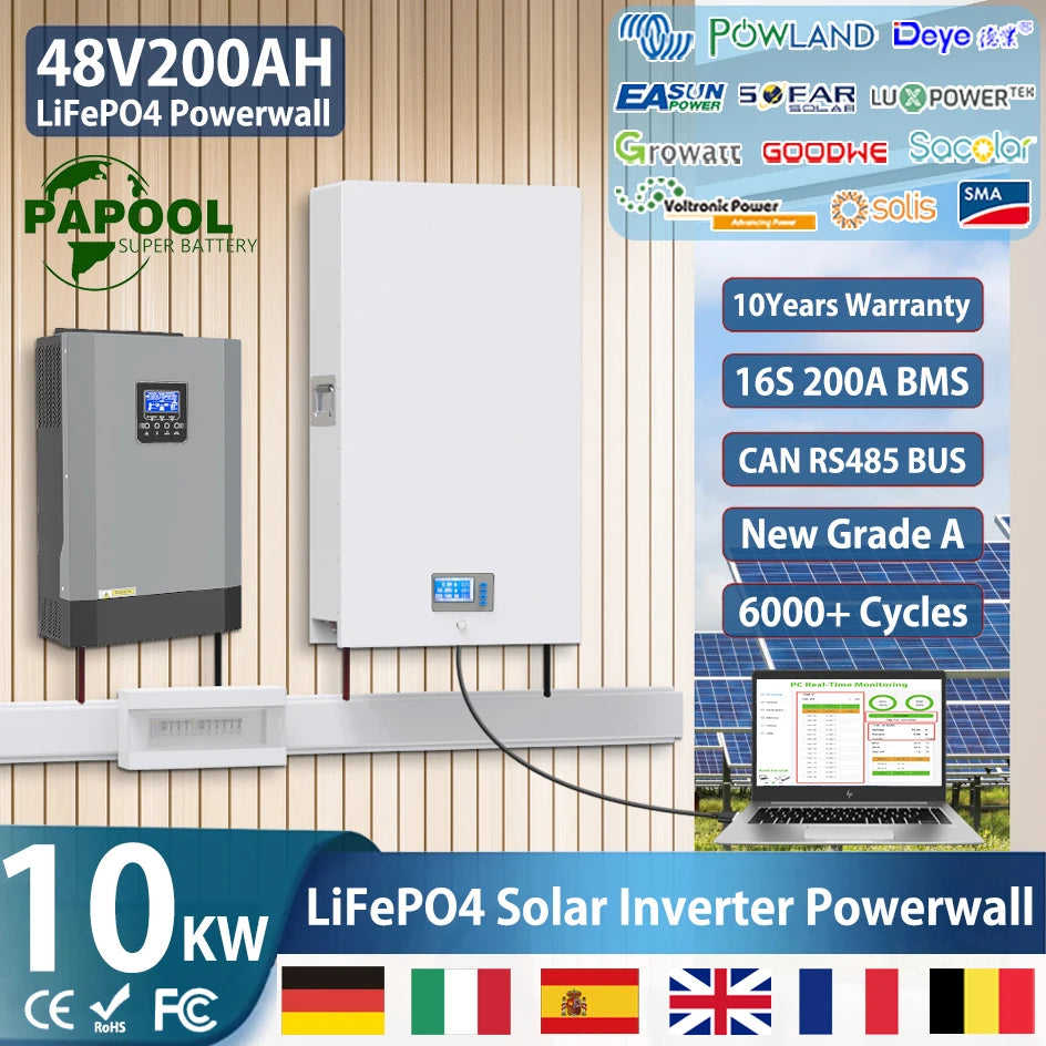 48V 200Ah Powerwall - 10Kwh LiFePO4 Battery, POWLAND Deyeg
