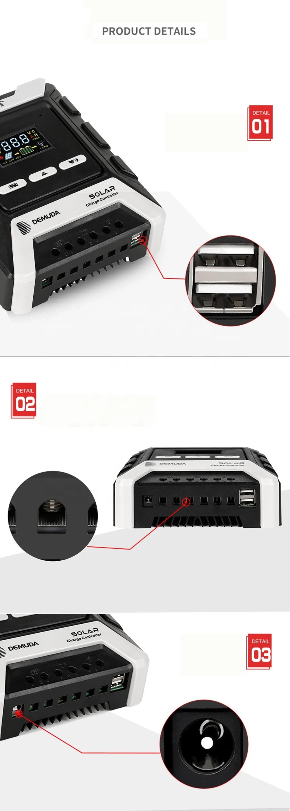 MPPT Solar Charge Controller, Solar charge controller for various battery types, handling up to 48V and 80A.