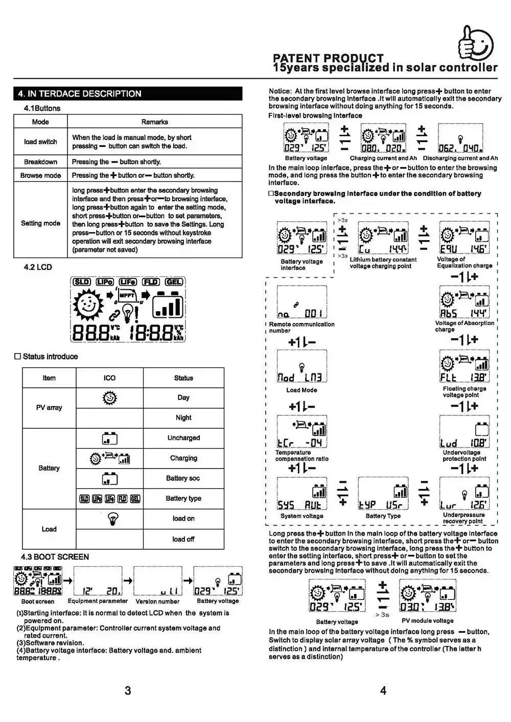 Mppt Solar Charge Controller, Solar charge controller with MPPT, LCD display, and WiFi connectivity for 12V or 24V battery regulation.