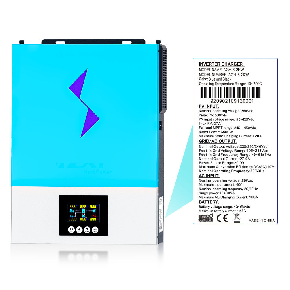 DAXTROMN 3.6KW 6.2KW Hybrid Solar Inverter, DAXTROM Hybrid Solar Inverter with WiFi and grid feedback