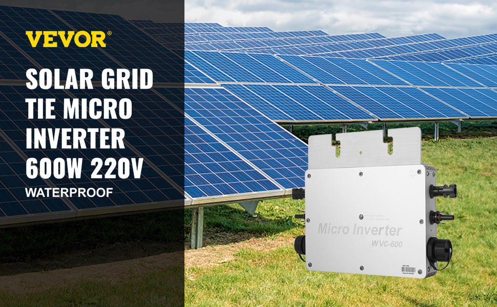 VEVOR 600W 1200W Solar Grid Tie Micro Inverter, Waterproof solar inverter converts DC power to AC power for household use.