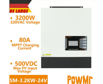 SM-3.2KW-24V - PowMr 3200W DC24V Cargador Inversor solar Inversor de onda sinusoidal pura con cargador 80A