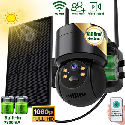 4MP PTZ Solar Camera, 46 WIFI Multi-user Video Record 780OmA 