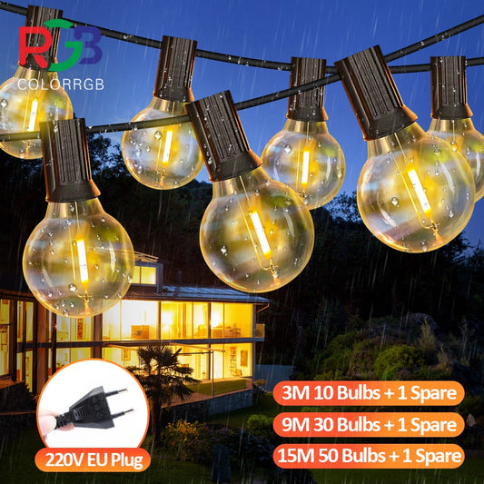 Luzes LED G40 Globe String, UE 220V, 10/30/50 Plástico G40 Lâmpadas Para Festa de Natal Jardim Decorativo Guirlanda Lâmpada S