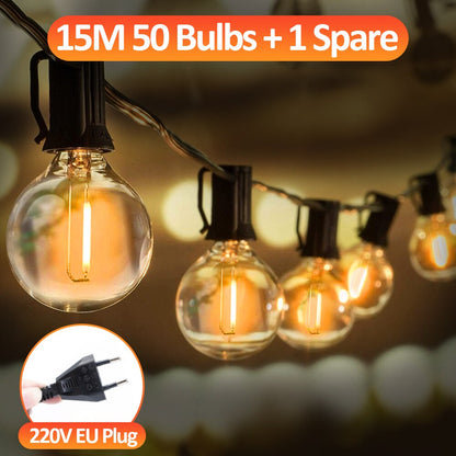 Luzes LED G40 Globe String, UE 220V, 10/30/50 Plástico G40 Lâmpadas Para Festa de Natal Jardim Decorativo Guirlanda Lâmpada S