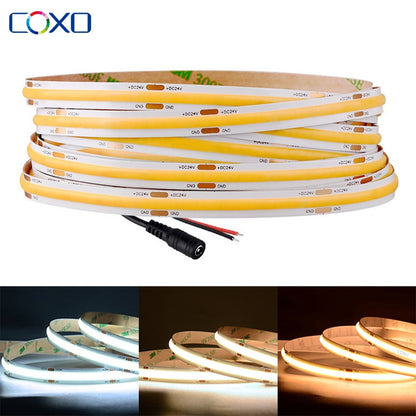 UL Listed COB LED Strip Light 320 480 LED/m 16.4ft Nastro flessibile ad alta densità 3000-6500K RA90 Luci a led DC12V 24V