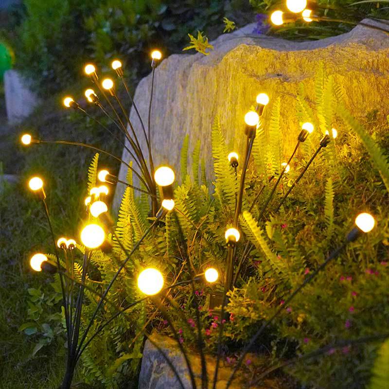 Luce esterna solare Lampada a lucciola a LED Decorazione da giardino Giardino impermeabile Prato domestico Fuochi d'artificio Piano luminoso Capodanno Natale