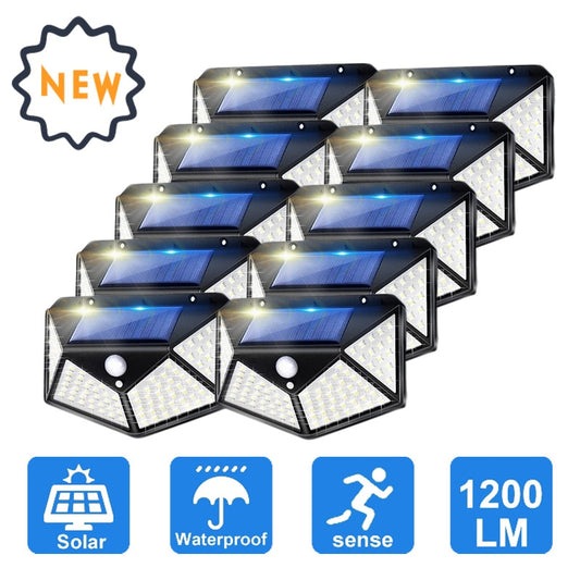 Neueste Solar Lichter Außen 100 LED Solar Sensor Bewegung Licht 3 Modi Outdoor Solar Drahtlose Lampe IP65 Wasserdichte Wand Lichter