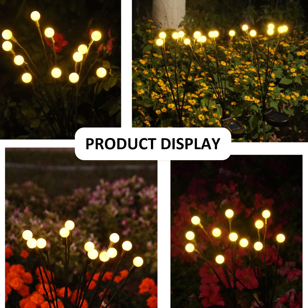 Luz solar al aire libre LED lámpara de luciérnaga Decoración de jardín Impermeable Jardín Hogar Césped Fuegos artificiales Luz piso Año Nuevo Navidad