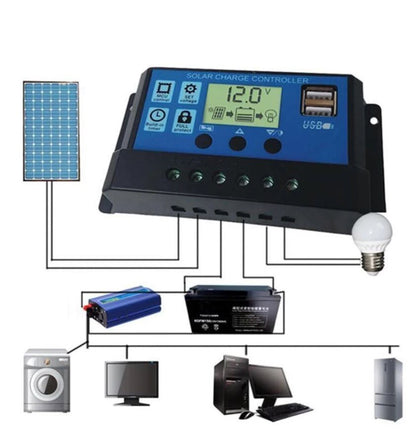 Solar PV Charge Controller 30A/20A/10A 12V 24V with LCD display and double USB PWM Solar PV Regulators Battery Chargers home use