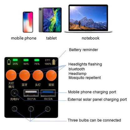 Luz solar Generación de energía de emergencia Sistema pequeño Portátil para exteriores Energía móvil Bluetooth Música Dispositivo de carga de luz integrado