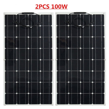 Célula solar mono 100 w 200 w kit de painel solar flexível com controlador de carga solar 10a/20a 12 v painéis solares para rv/barco/carro/acampamento