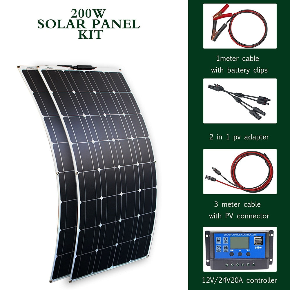 kit de panel solar y 300w 200w 100w paneles solares flexibles 12v 24v módulo de cargador de batería de alta eficiencia