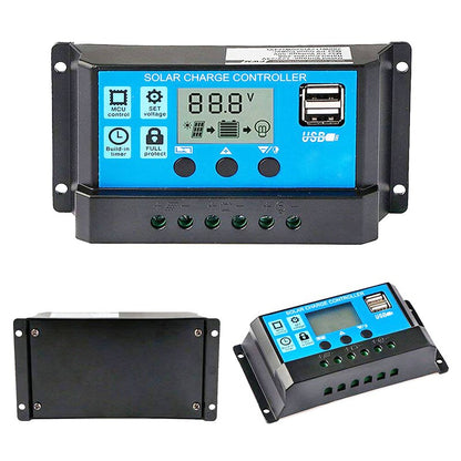 Regolatore di carica solare 30A 20A 10A PWM Regolatore 12V 24V Pannello solare PV Caricabatteria domestico LCD Dual USB 5V Uscita