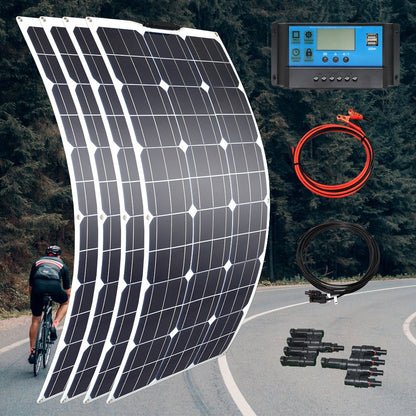 100w 200w 300w 400w Flexible Solar Panel High Efficiency 23% PWM Controller for RV/Boat/Car/Home 12V/24V Battery Charger