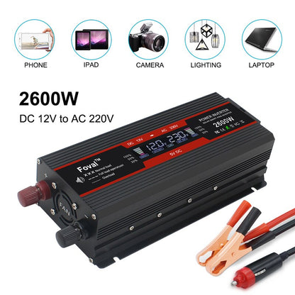 1500W/2000W/2600W LCD display inverter - DC 12V to AC 220V Solar Voltage Transformer Convert EU socket