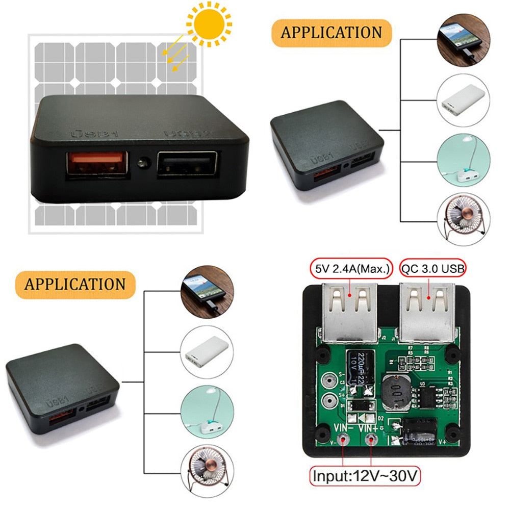 MPPT Solar Controller Regulator Dual USB com QC 3.0 DIY Solar Charger Quick charge for iPhone iPad Samsung Huawei Xiaomi etc.