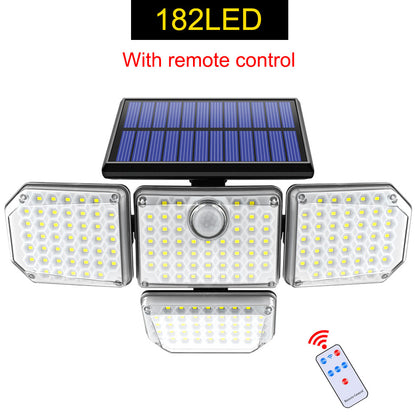 Solar Lights Outdoor 182/112 LED Wall Lamp with Adjustable Heads Security LED Flood Light IP65 Waterproof with 3 Working Modes