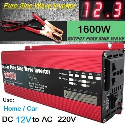 Reiner Sinus-Wechselrichter DC 12 V/24 V zu AC 110 V/220 V 1000 W 1600 W 2000 W 3000 W tragbarer Power-Bank-Konverter Solar-Wechselrichter