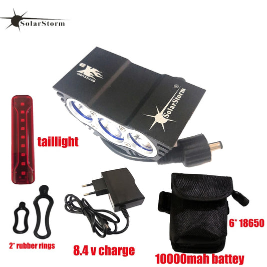 Solarstorm X3 LED-Fahrradbeleuchtung – 4 Modi Fahrrad T6 Vorderlicht Fahrradlampe Laterne USB hinten 10000 mAh Akku MTB wasserdicht