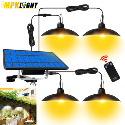 LED Solar Pendant Lights 1/2/3/4 Heads Indoor Outdoor Solar Hanging Lamp For Doorway Garage Garden Patio Balcony IP65 Waterproof