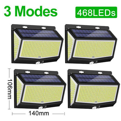 468 LED Solar Light Outdoor Solar Lamp with Motion Sensor Waterproof Solar LED Light 3 Modes Sunlight Powered for Garden Decor