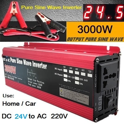 Reiner Sinus-Wechselrichter DC 12 V/24 V zu AC 110 V/220 V 1000 W 1600 W 2000 W 3000 W tragbarer Power-Bank-Konverter Solar-Wechselrichter