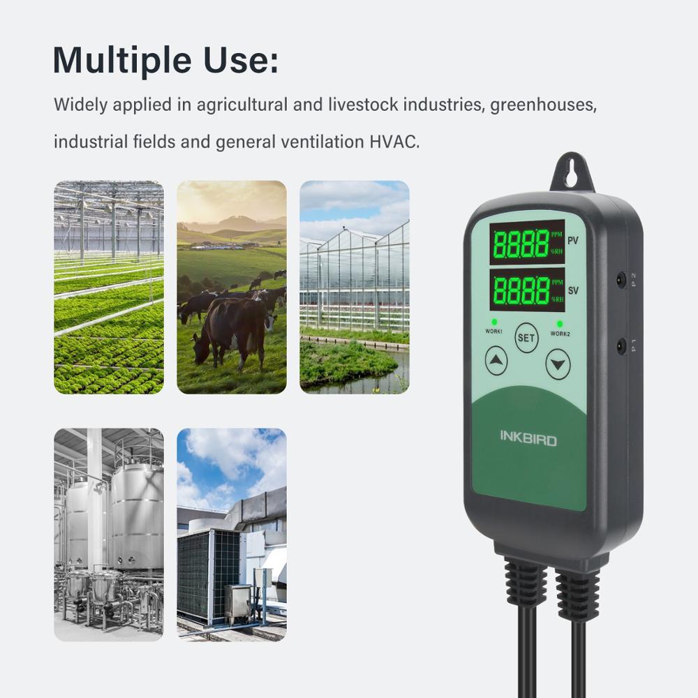 INKBIRD ICC-500T Controlador digital de CO2 Controlador y monitor de CO2 programable para ventilación de industrias agrícolas y ganaderas