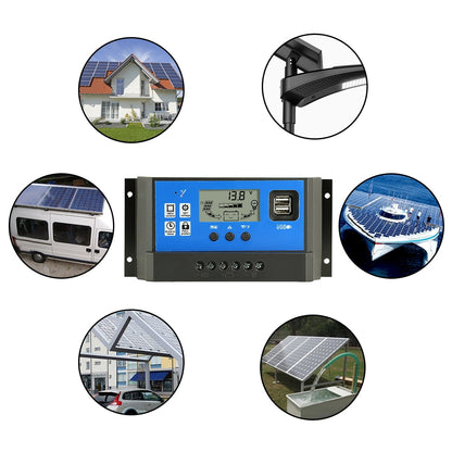 PowMr PWM 60A 50A 40A 30A 20A 10A Controlador de carga y descarga solar 12V 24V Regulador solar LCD automático con USB dual 5V NUEVO