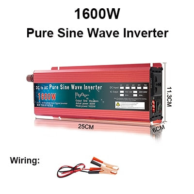 Inverter a onda sinusoidale pura 12V 24V 220V 110V 1000W 1600W 2000W 3000W Convertitore di potenza Solare da 12V a 220V Inverter Trasformatore LED