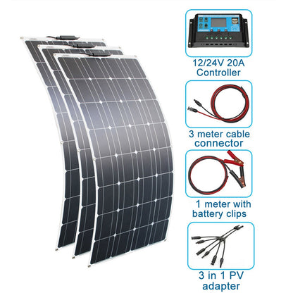 300w solar panel, 12/24V 20A Controller 3 meter cable connector meter